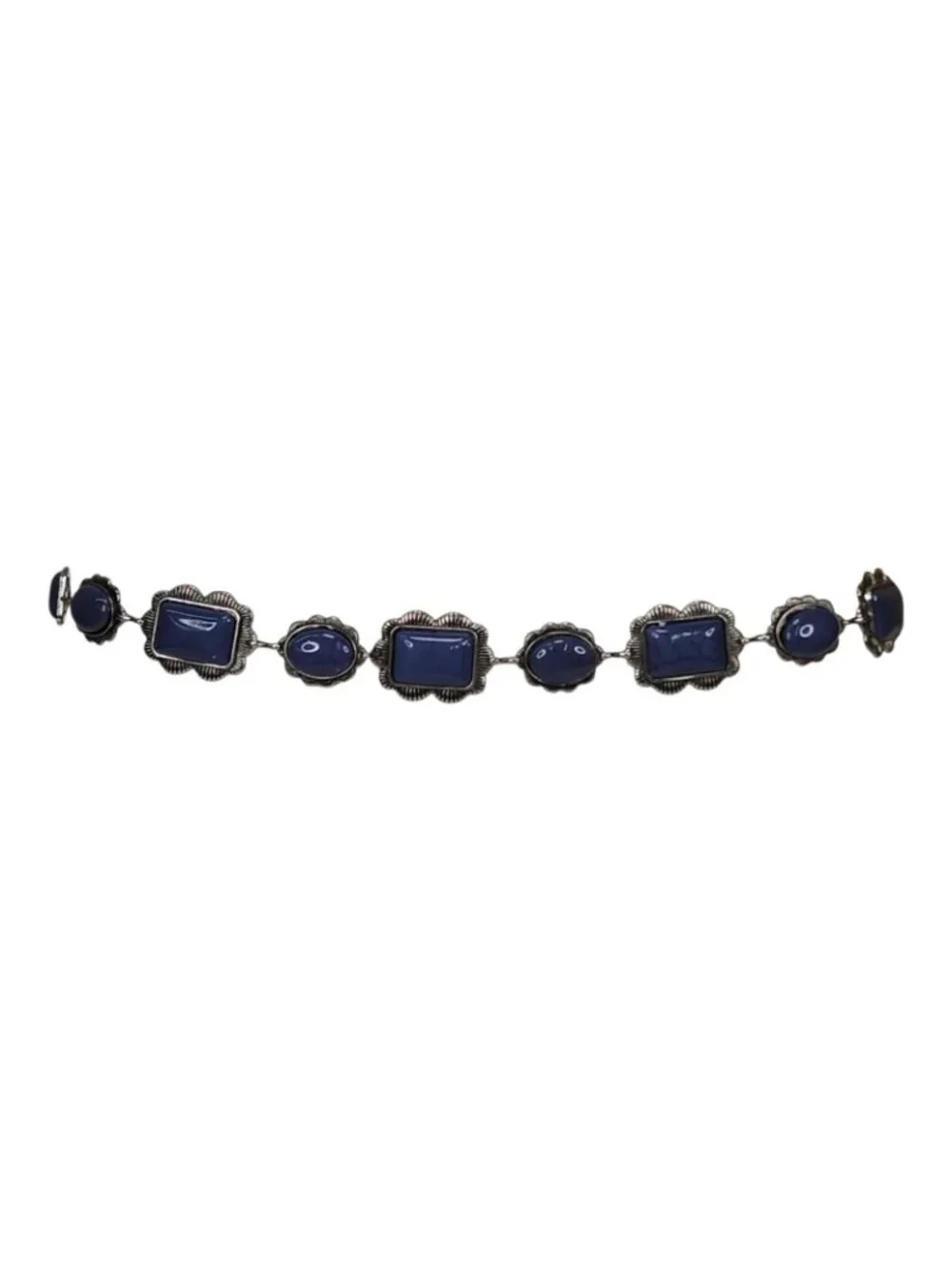 Haute Hippie Blue Stone Concho Chain Belt Silver One Size 41